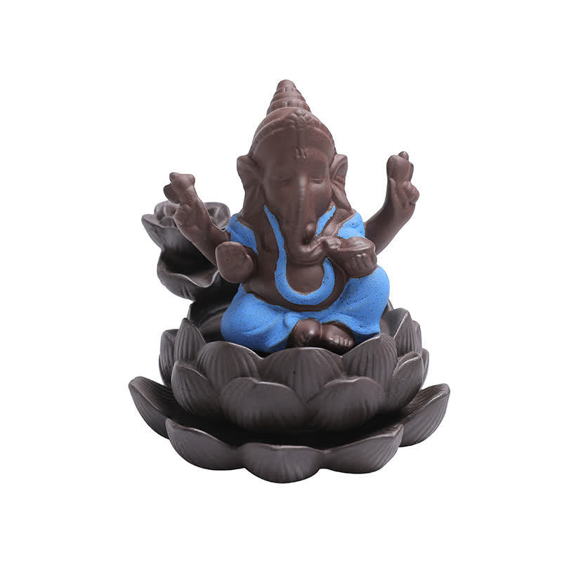 Ganesh Elephant Purple Clay Backflow Smoke Fountain Protection Weihrauchbrenner