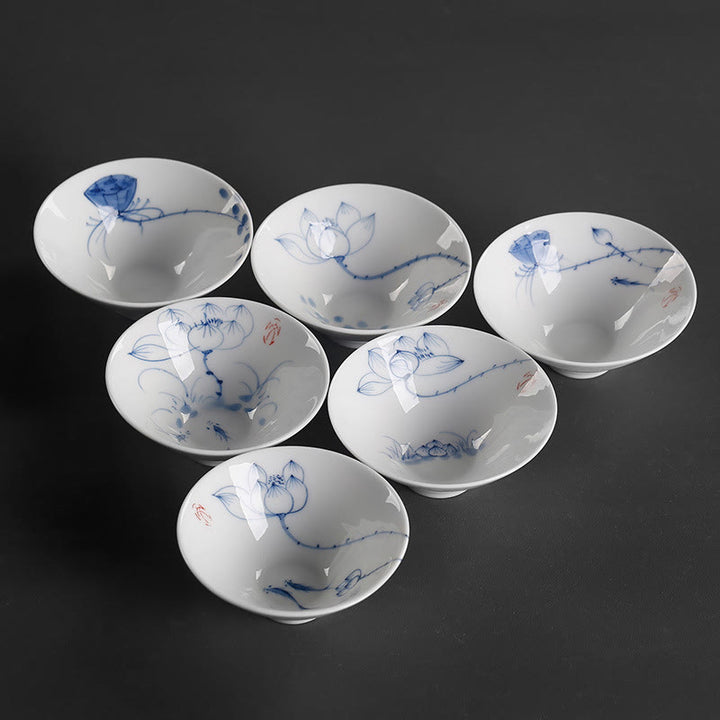 Buddha Stones Vintage Pflaume Orchidee Bambus Chrysantheme Lotus Koi Fisch Keramik Teetasse Kung Fu Teetassen