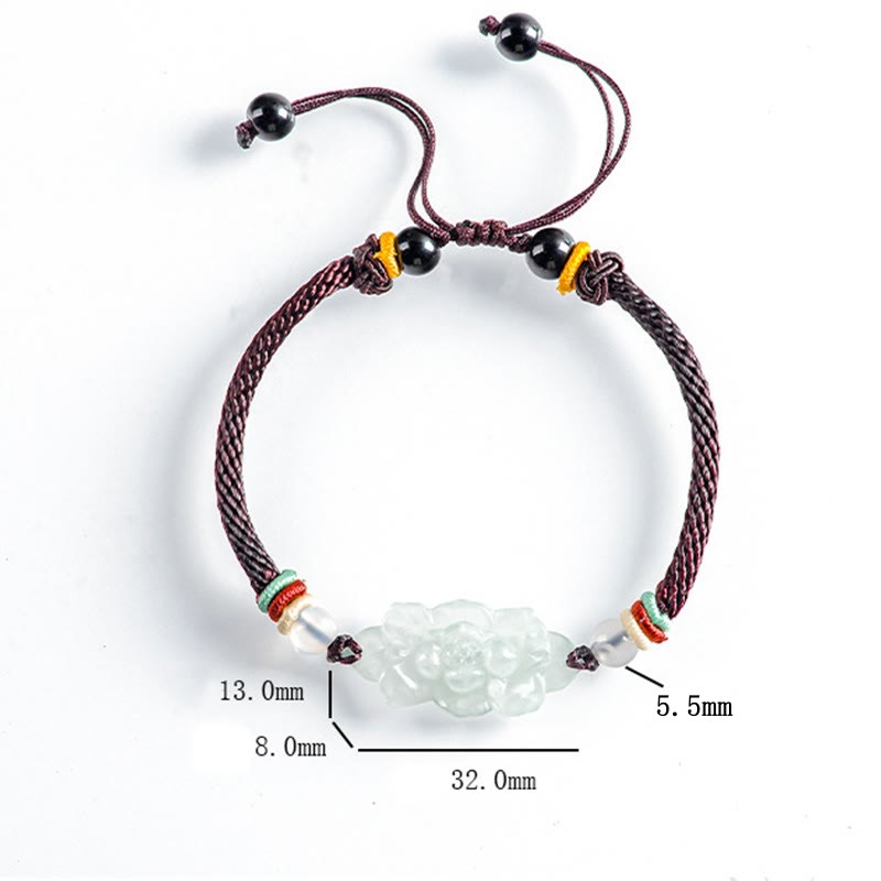 Buddha Stones natürliche Jade Lotusblume geschnitzt Glück Fülle Seil Armband