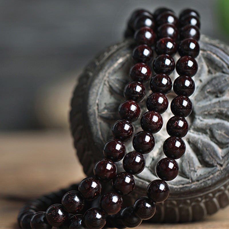 Buddha Stones, 108 Mala-Perlen, 4,8 Sterne, mit goldenem Stern, indisches kleines Blatt, rotes Sandelholz, Bernstein, Türkis, chinesisches Knoten-Segen-Armband