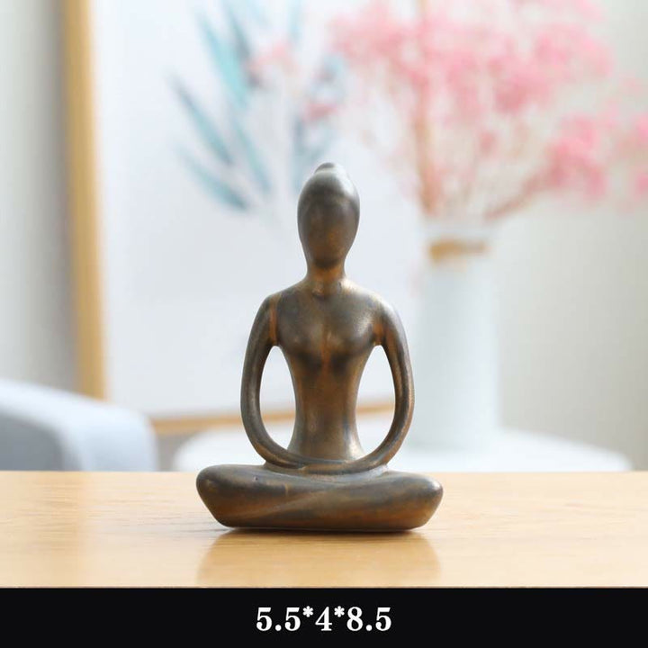 Abstrakte Yoga-Meditationsübung, Keramik, spirituelle Figur, Skulptur, Dekoration