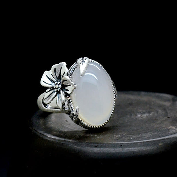 Ring für positive Harmonie aus 990er-Sterlingsilber mit natürlichem Chalcedon und Pflaume