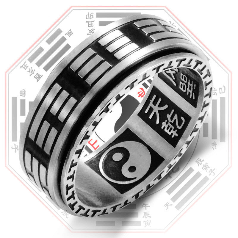 Buddha Stones Bagua Yin Yang Titanstahl Balance Drehbarer Ring