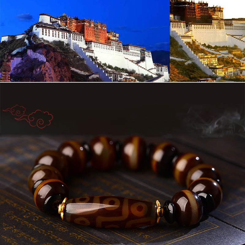 Buddha Stones Tibetisches natürliches Neun-Augen-Dzi-Perlen-Achat-Armband für Reichtum und Segen