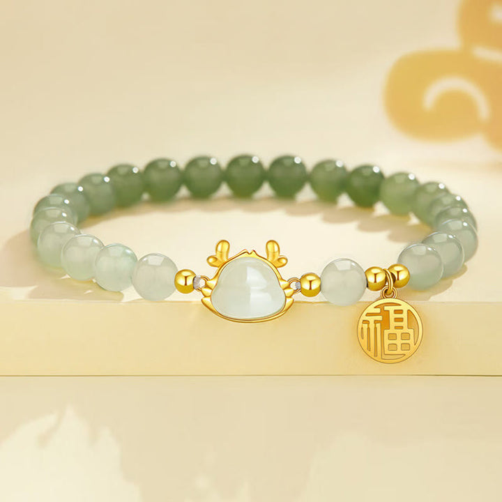 ❗❗❗Ein Blitzverkauf – Buddha Stones 925 Sterling Silber Jahr des Drachen natürliche Hetian Jade Dragon Fu Charakter Charm Erfolgsarmband