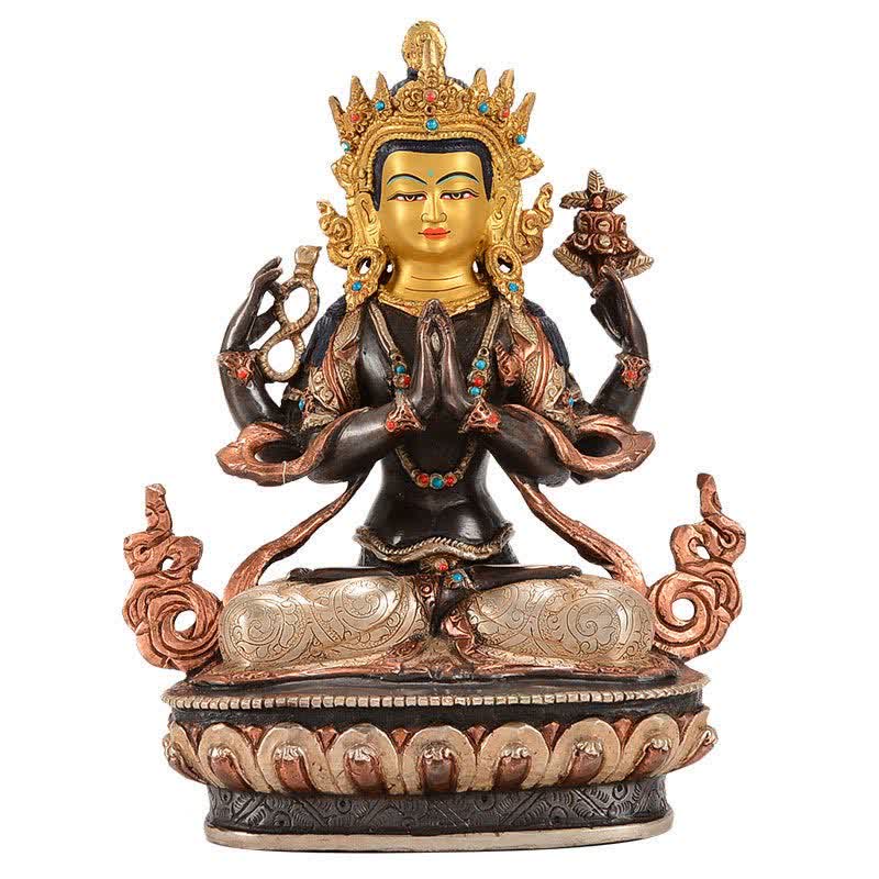 Bodhisattva Chenrezig Vierarmige Avalokitesvara-Schutz-Kupferstatue-Dekoration