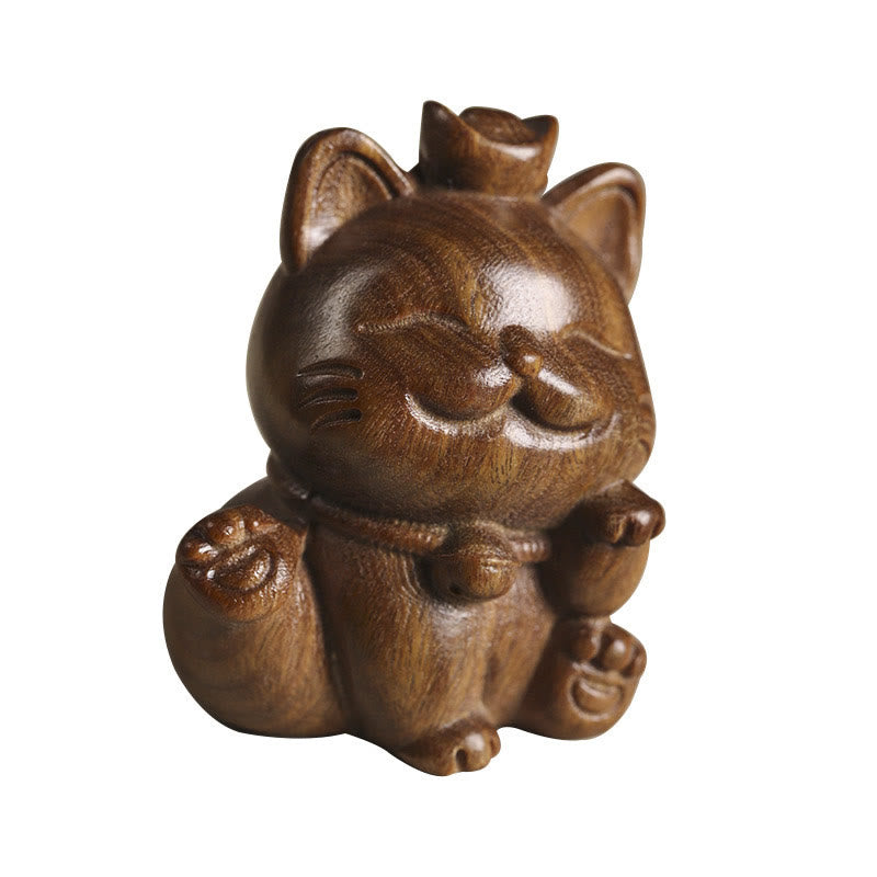 Buddha Stones Mini grüner Sandelholzbarren, glückliche Katze, geschnitzte Friedens-Schreibtischdekoration