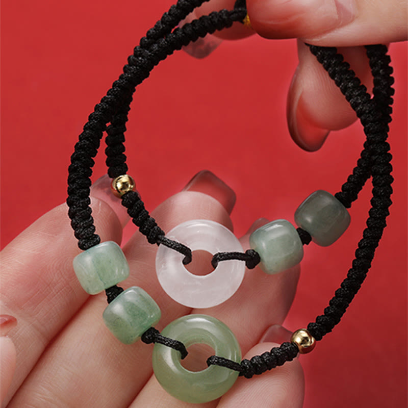 Buddha Stones 2 Stück grüner Aventurin, Weiß Jade, Friedensschnalle, Glück, geflochtenes Paar-Armband
