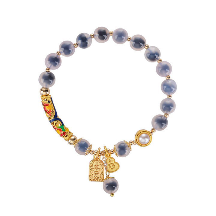 Buddha Stones Natürliches blaues Candy-Achat-Amulett-Stärke-Armband