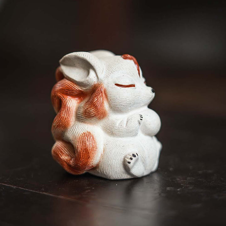 Buddha Stones Mini Neunschwänziger Fuchs Lila Ton Glück Schreibtischdekoration