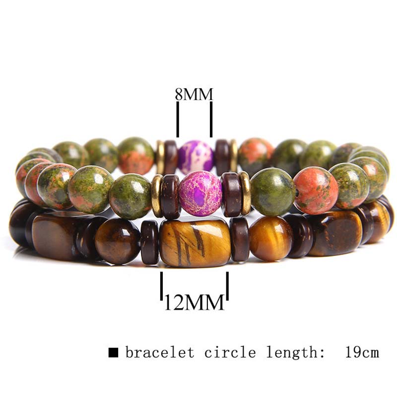 Buddha Stones 2PCS Heilkristall-Kaiserstein-Tigerauge-Perlenarmband