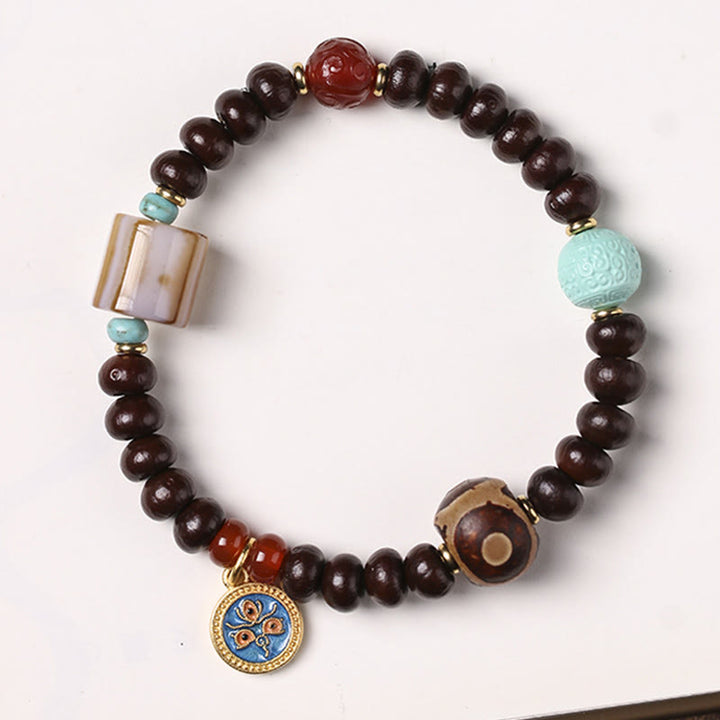 Buddha Stones, natürliches Tibet-Lila-Bodhi-Samen-Dzi-Perlen-Armband, Gott des Reichtums, Weisheit