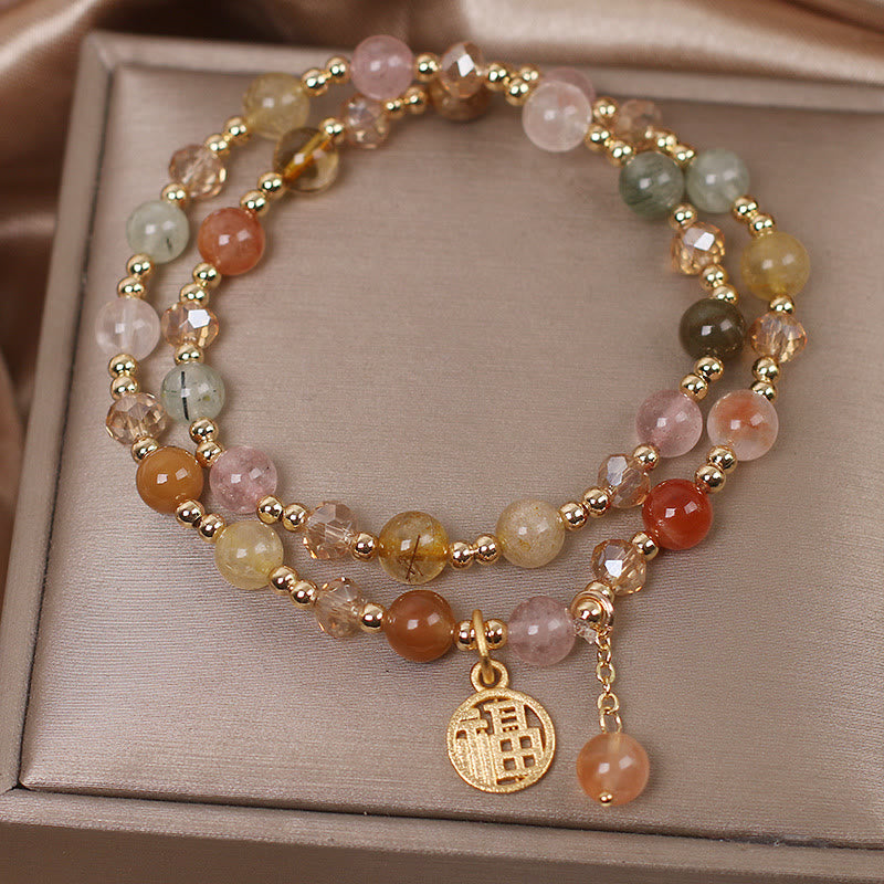 Armband mit Buddha Stonesn, mehrfarbig, Rutilquarz, Fu-Charakter, Glücksverheißung