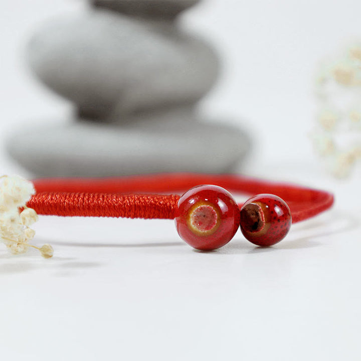 Buddha Stones FengShui Lucky Red String Keramikarmband