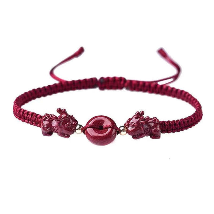 Armband mit Buddha Stonesn, Zinnober, PiXiu-Segen, Kupfermünze, Friedensschnalle, rote Schnur