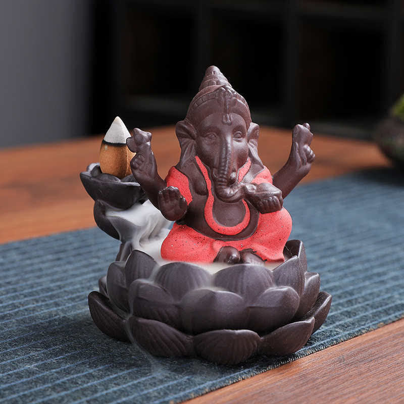 Ganesh Elephant Purple Clay Backflow Smoke Fountain Protection Weihrauchbrenner