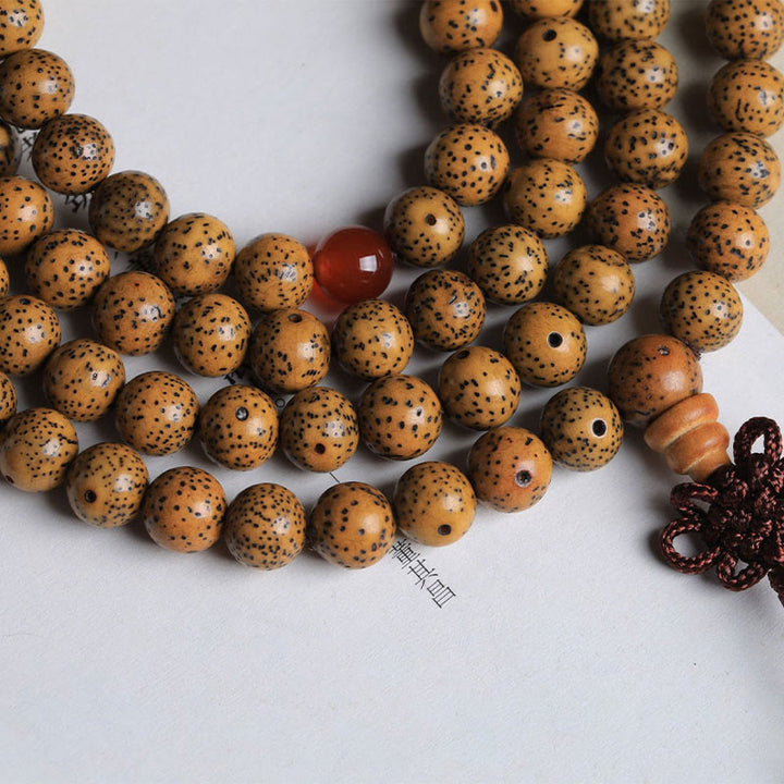 Buddha Stones, 108 Mala-Perlen, Bodhi-Samen, roter Achat, Glücksbringer-Armband
