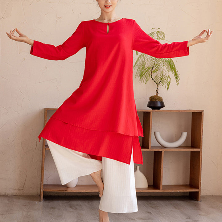 Buddha Stones 2-teiliges schlichtes Design Tai Chi Meditation Yoga Kleidung Top Hosen Damen Set