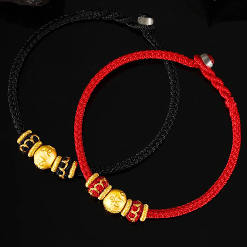 Buddha Stones tibetisches 999 Gold Om Mani Padme Hum graviertes Glücksperlen-Paar-Armband