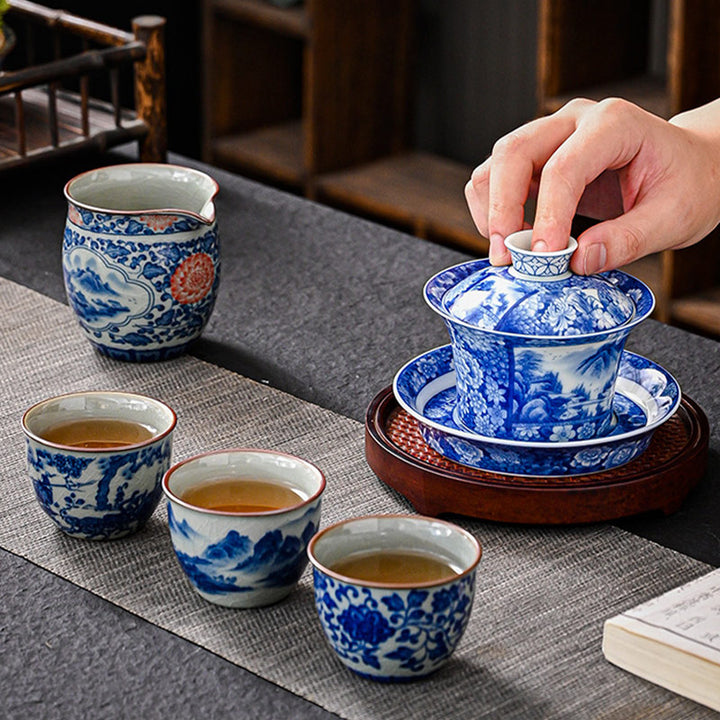 Buddha Stones Jingdezhen Dragon Phoenix Pavilion Pine Flower Keramik Gaiwan Sancai Teetasse Kung Fu Teetasse und Untertasse mit Deckel 170 ml