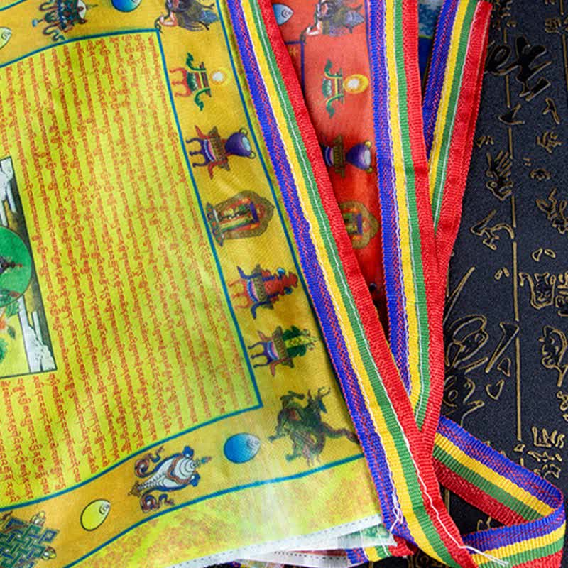 Tibetische 5-Farben-Windpferd-Buddha-Tara-Schriften, heilende, glückverheißende Outdoor-Gebetsfahne