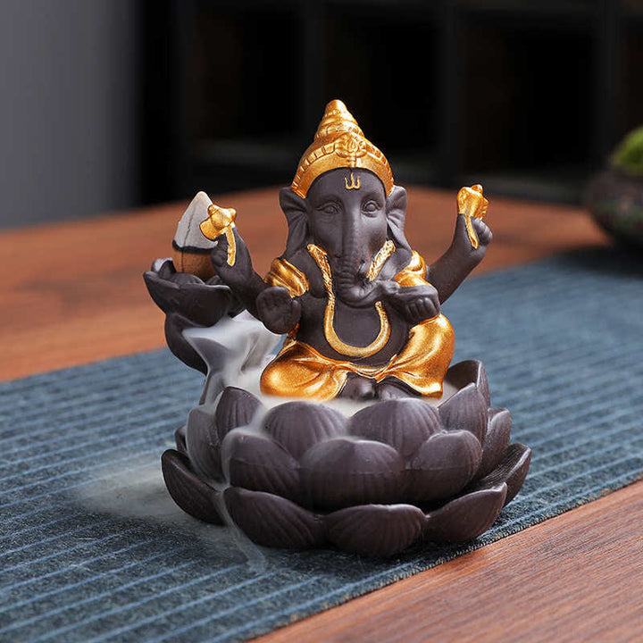 Ganesh Elephant Purple Clay Backflow Smoke Fountain Protection Weihrauchbrenner