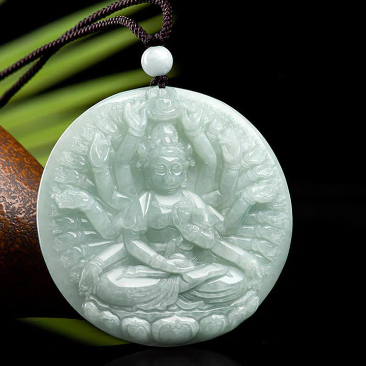 Tausendhändiger Kwan Yin Avalokitesvara-Jade-Segen-Halskettenanhänger