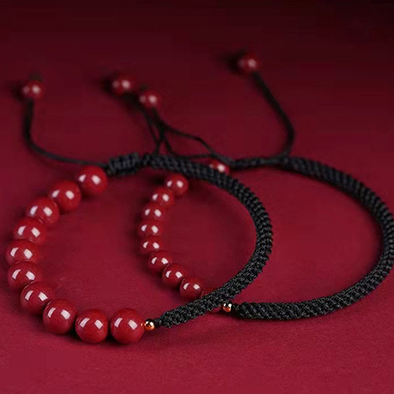 Buddha Stones Natural Cinnabar King Kong Knot Blessing String Armband