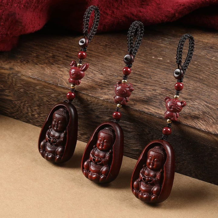 Buddha Stones, kleines Blatt, rotes Sandelholz, Buddha-Zinnober, chinesisches Sternzeichen, Amulett, Schutz-Schlüsselanhänger