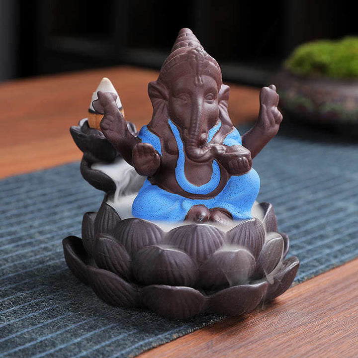 Ganesh Elephant Purple Clay Backflow Smoke Fountain Protection Weihrauchbrenner