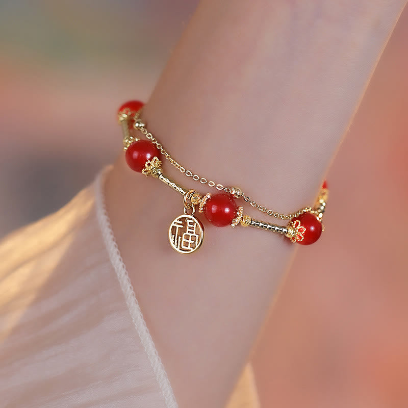 Buddha Stones, roter Achat, Fu-Charm, Selbstakzeptanz-Armband