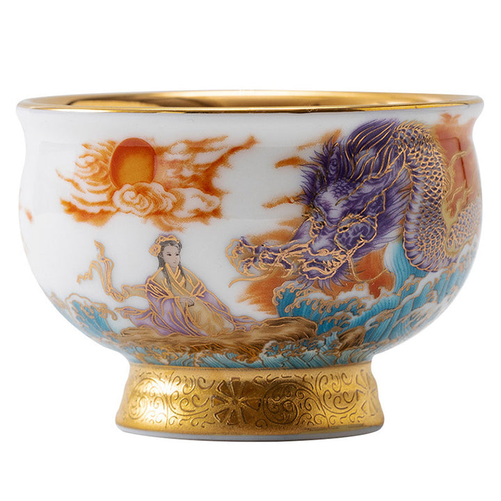 Buddha Stones, goldener Adler, verheißungsvoller Drache, Sonne, Ozean, Wellen, vergoldete Keramik-Teetasse, Kung-Fu-Teetasse