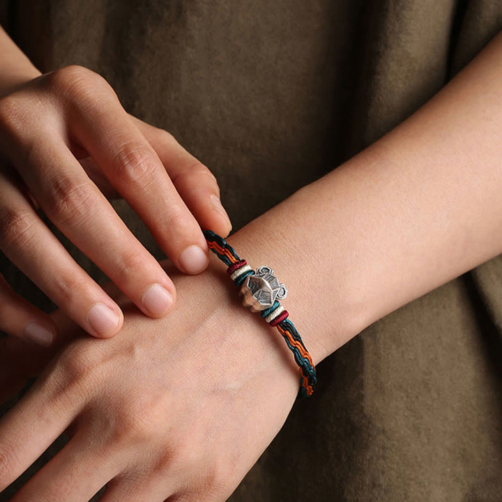 Handgefertigtes Armband aus 999er-Sterlingsilber mit Buddha Stonesn, Jahr des Drachen, chinesischer Sternzeichen-Schutz, buntes Reinkarnationsknoten-Seil-Armband