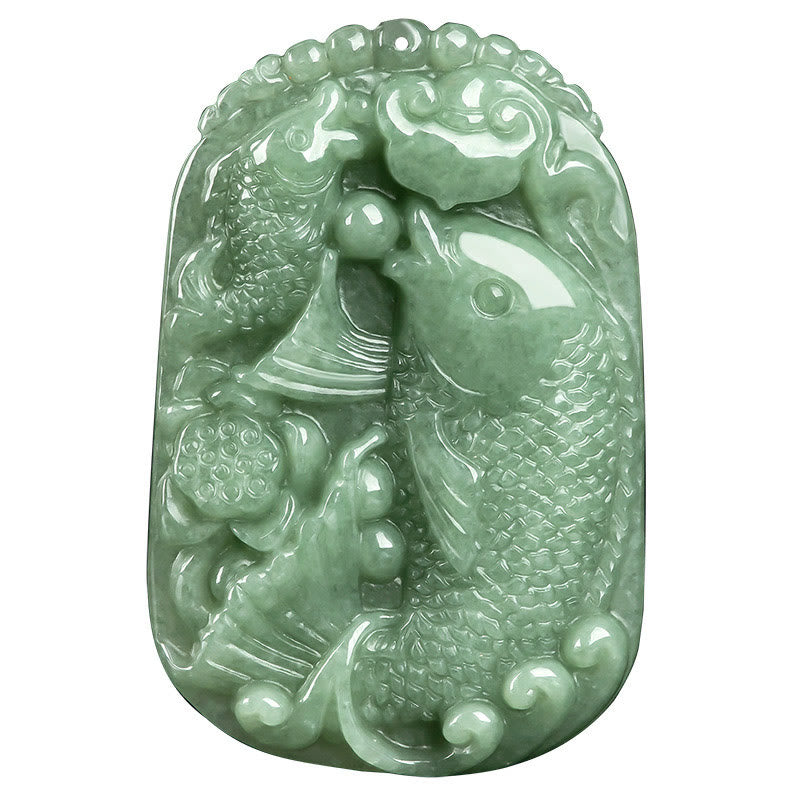 Buddha Stones, natürlicher Jade-Koi-Fisch, Lotus, Reichtum, Wohlstand, Halsketten-Anhänger