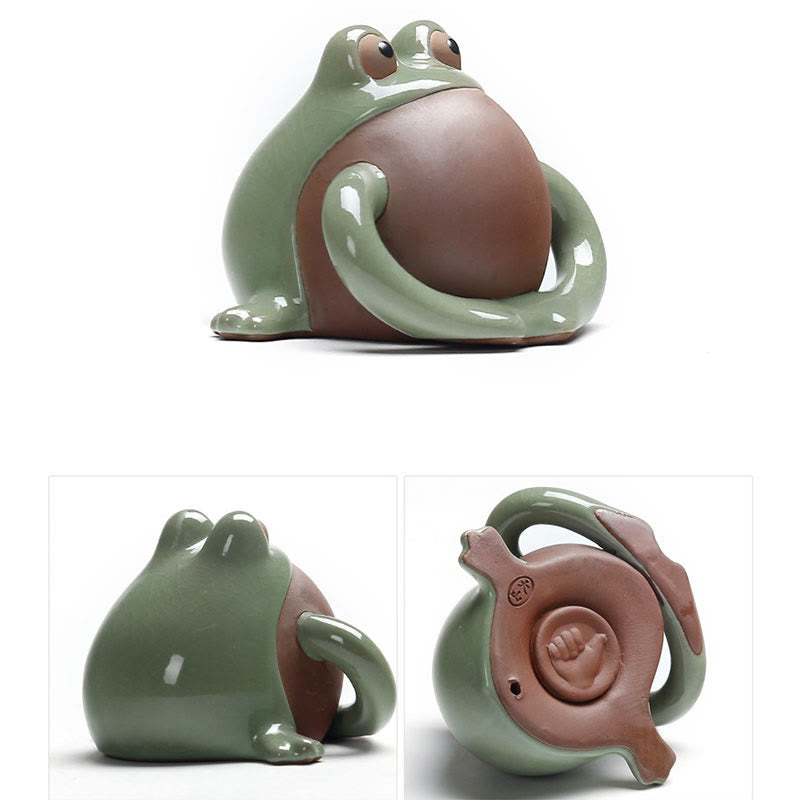 Buddha Stones FengShui Reichtum Glück niedlicher Frosch Keramik Teehaustier Figur Dekoration
