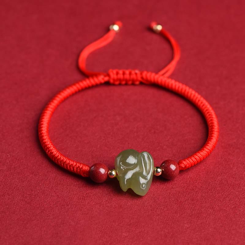 Jahr des Kaninchens Hetian Jade Bunny Cinnabar Beaded Abundance String Armband