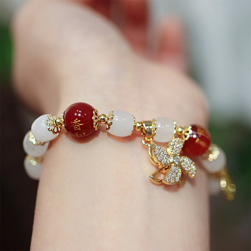 Buddha Stones Windmill Chinese Lock Charm Fu Character Blessing Armband