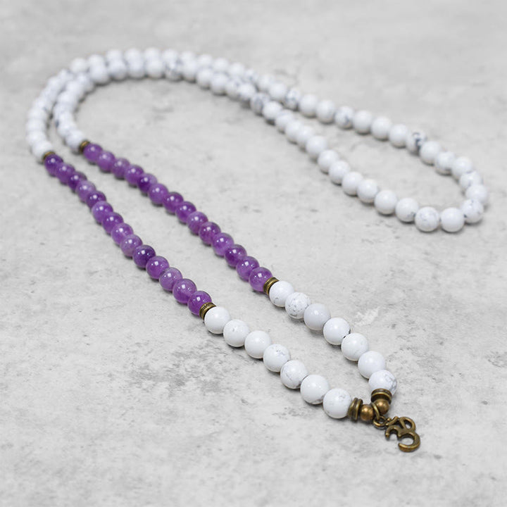 108 Mala-Perlen, Amethyst, Weiß, Türkis, OM-Heilmeditation, Energiearmband