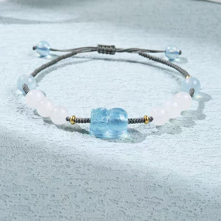 Buddha Stones Natürliches Aquamarin PiXiu Hetian Weiß Jade-Heilarmband