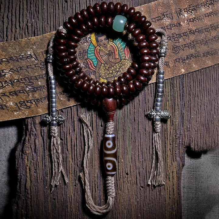 Buddha Stones Natural Tibet 108 Mala Perlen Lila Bodhi Samen Dreiäugige Dzi Perle Kupfer Dorje Harmonie Armband