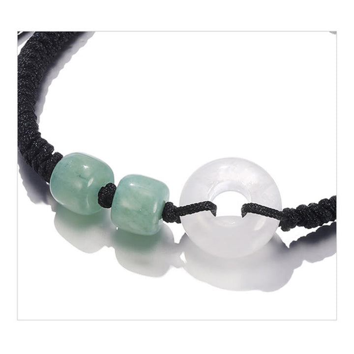 Buddha Stones 2 Stück grüner Aventurin, Weiß Jade, Friedensschnalle, Glück, geflochtenes Paar-Armband