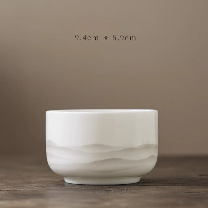 Buddha Stones, Vintage-Tuschemalerei, Berg , Weiß Porzellan, Keramik, Gaiwan, Sancai, Teetasse, Kung-Fu-Teetasse und Untertasse mit Deckel, Teeutensilien-Teekanne