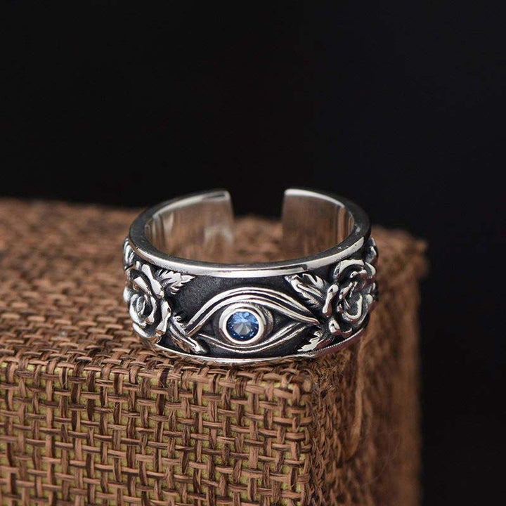 Buddha Stones Auge des Horus Kristallschutz verstellbarer Ring