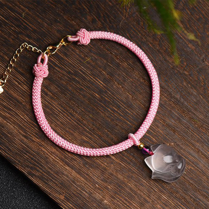 Lucky Pink Crystal Fox Love String-Armband