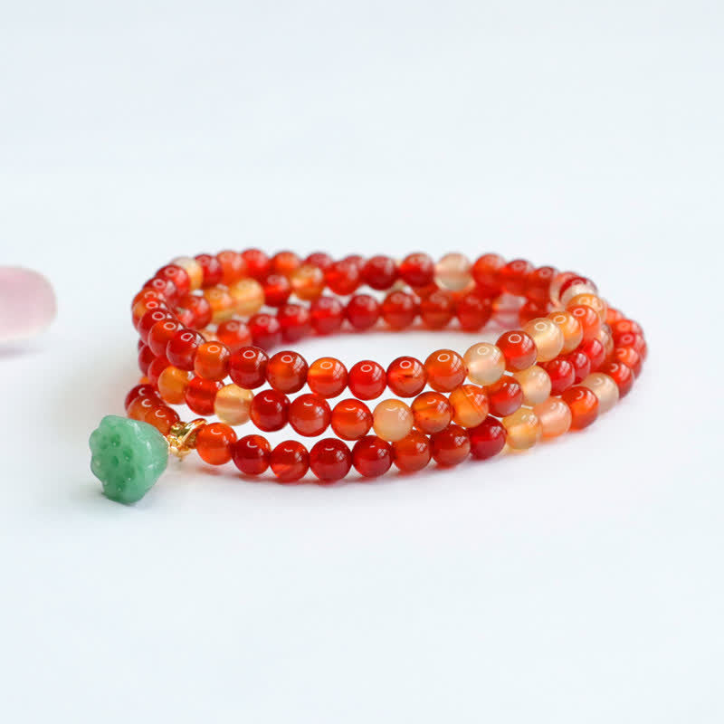 Natürliches rotes Achat-Jade-Lotus-Vertrauens-Segen-Armband