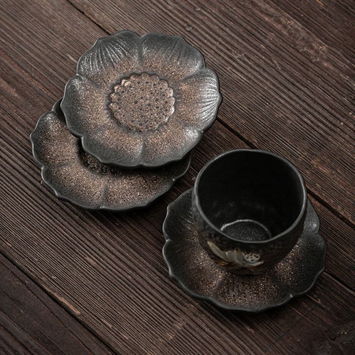 Buddha Stones Vintage Lotusblume Keramik Tassenunterlage Teetasse Untersetzer Kung Fu Teematte