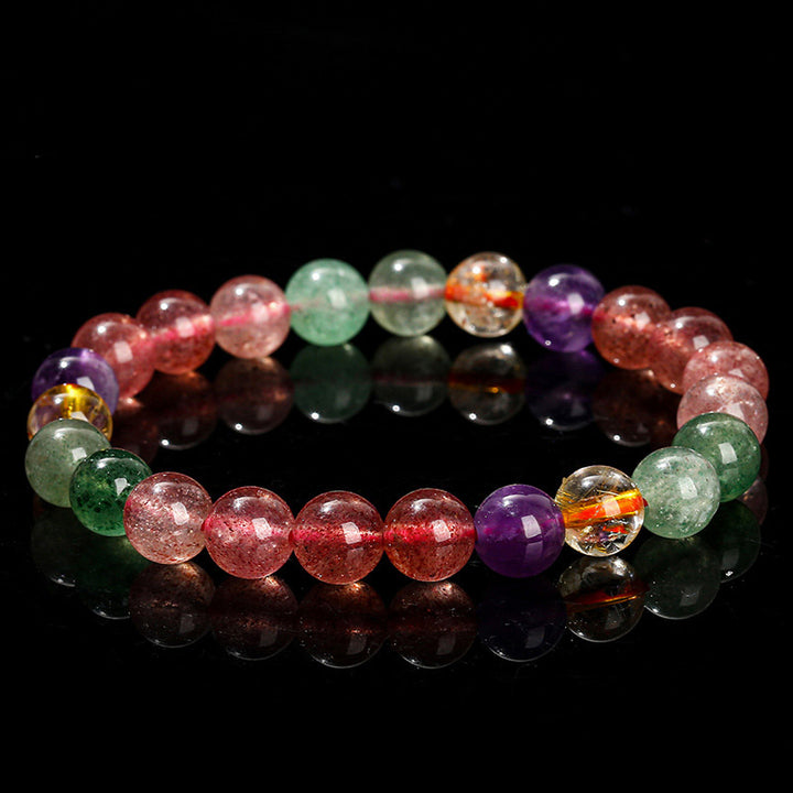 Buddha Stones natürliches mehrfarbiges Erdbeerquarz Love Healing Perlenarmband