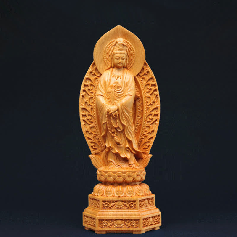 Buddha Stones, handgefertigt, Thuja Sutchuenensis, Holz, Kwan Yin, Avalokitesvara, Wohlstandsdekoration