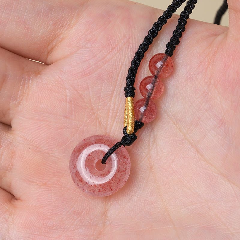 Buddha Stones, Erdbeer-Quarz, Chalcedon, Friedensschnalle, heilender Halsketten-Anhänger