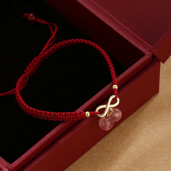 Buddha Stones, Erdbeer-Quarz-Kristall, endloser Knoten, Liebe, Heilung, rote Schnur, gewebtes Armband